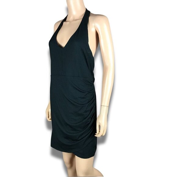 Material Girl Black Ribbed Ruched Halter Dress NWT LARGE - Picture 2 of 8